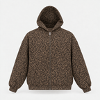 Leopard Print Waffle Full Zip Hoodie
