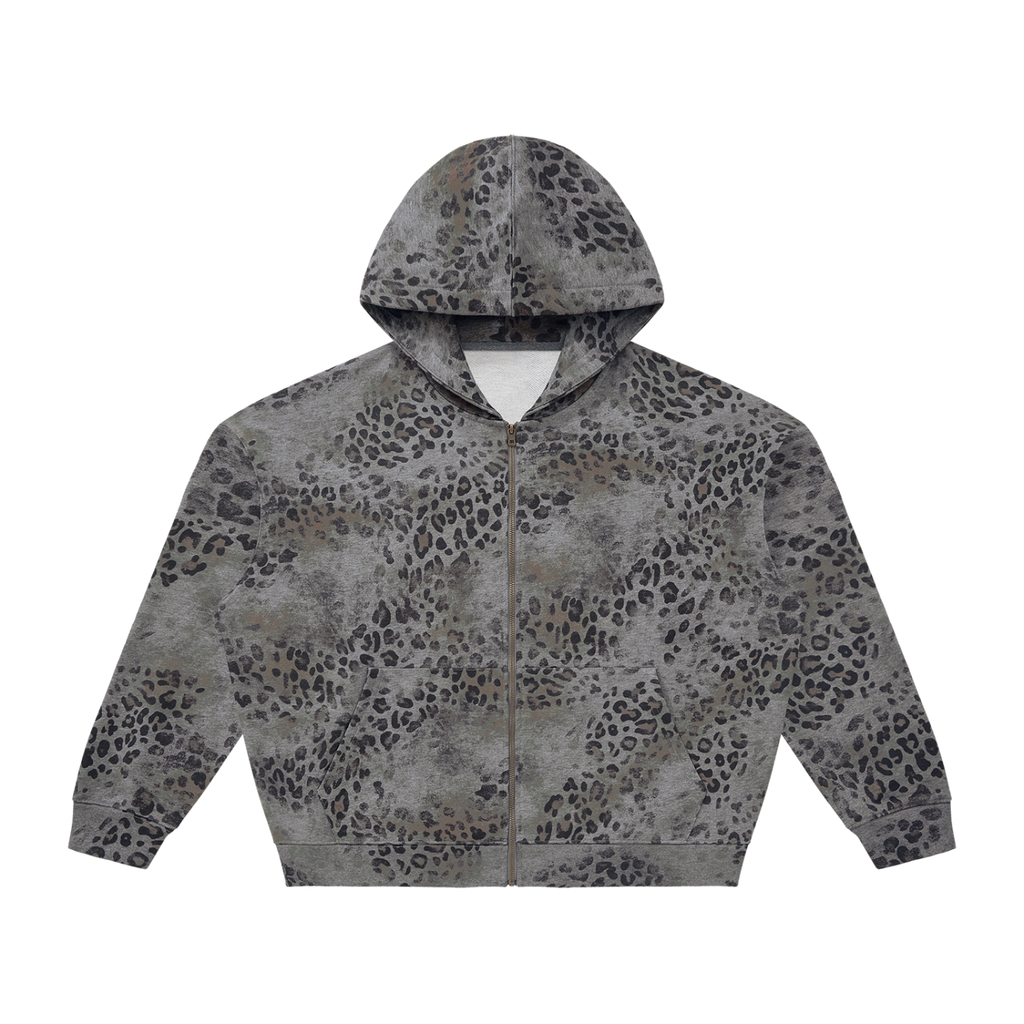 Spinal Phases Vintage Wash Leopard Full Zip Hoodie