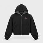 Contrast Plaid Boxy Zip Hoodie