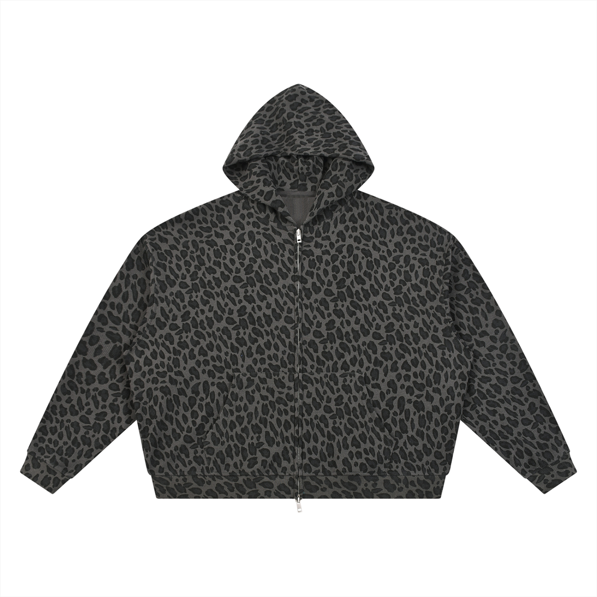 Leopard Print Waffle Full Zip Hoodie